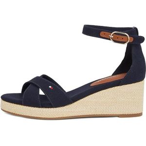 Tommy Hilfiger - Criss-Cros Mid Wedge Espadrilles - Blauw - Textiel