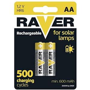 EMOS Raver Solar AA Mignon Accu's, oplaadbare batterijen voor zonnelampen, 2 stuks, NiMH, 1,2 V, 600 mAh, HR6, oplaadbaar, 1,2 V