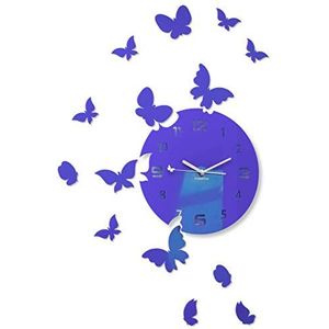 FLEXISTYLE Grote moderne wandklok vlinder rond 30cm, 15 vlinders, woonkamer, slaapkamer, kinderkamer, product gemaakt in de EU (Navi-blauw)