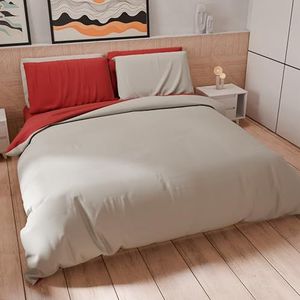 PETTI Artigiani Italiani - Eenpersoons beddengoedset 160 x 200 cm (1 kussensloop 50 x 80 cm inbegrepen), beddengoedset van zachte microvezel, rood - lichtgrijs
