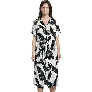 TOM TAILOR mine to five Dames Midi-jurk met all-over palmprint 1019405, 23188 - Ecru Tropical Leaves Design, 42