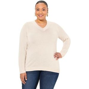 ULLA POPKEN Trui, V-hals, lange mouwen, zacht fijn gebreid voor dames, Natuurlijke melange, 50/52