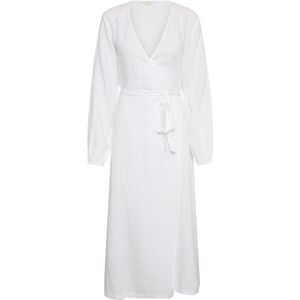 Part Two Dameswikkeljurk met V-hals, lange mouwen, enkellengte, regular fit, Helder Wit, 38