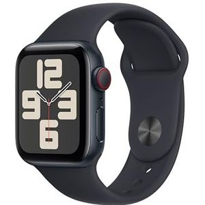 Apple Watch SE (2e generatie, 2023) (GPS + Cellular 40 mm) Smartwatch - Kast van middernacht aluminium - Middernacht sportbandje S/M. Conditie en slaap bijhouden, ongelukdetectie, hartritme monitoren