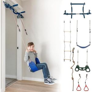 Gym1 6-delige deuropening gym voor kinderen, inclusief sensorische schommel voor deur, indoor optrekstang voor volwassenen, ringen, hangende trapeze, ladder en geknoopt touw, houdt tot 300 lbs
