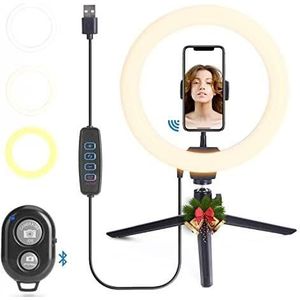 Glowster Lichtring, 25,4 cm, 12 W, voor mobiele telefoon, dimbaar, 3 effecten, met statief, afstandsbediening, microfoon (12 W3-effecten)