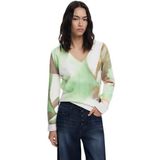 Zachte V-hals Trui - Aquarel-effect Kleurenprint - Lange Mouwen - Regular Pasvorm