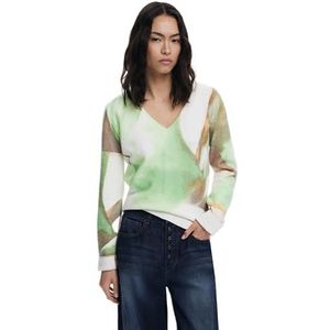 Zachte V-hals Trui - Aquarel-effect Kleurenprint - Lange Mouwen - Regular Pasvorm