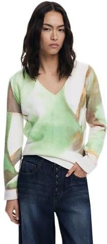 Zachte V-hals Trui - Aquarel-effect Kleurenprint - Lange Mouwen - Regular Pasvorm