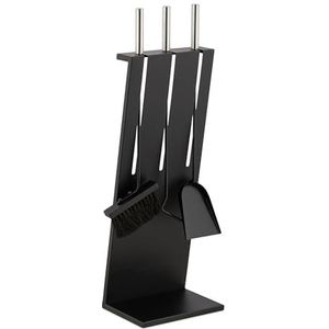 Relaxdays 4-delige haardset - haardstel staal - open haard accessoires met standaard zwart