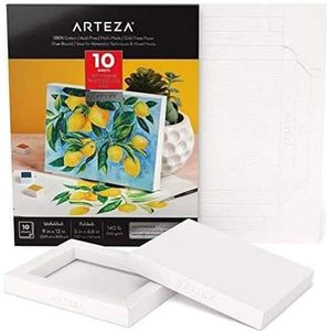Arteza Aquarelblok, Aquarel-schetsboek met 10 vellen 300-grams papier met vouwbare frames, Aquarelpapier van 12,7 x 16,7 cm, Waterverf-papier van 100% katoenpulp, voor schilder- en mixed-media-kunst