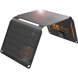 FlexSolar Draagbare oplader voor zonnepaneel, 15 W (5,5 V/2,8 A max), IP67 waterdichte zonnepanelen, opvouwbaar, met USB-poort, compatibel met iPhone XS/X/8/7, iPad, Samsung voor buiten