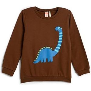 Koton Babyboys Dinosaurus bedrukt geborsteld interieur Crew Neck Katoenen sweatshirt, bruin (529), 12-18 maanden