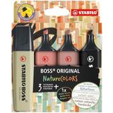 Tekstmarkeerstift - STABILO BOSS ORIGINAL - NatureCOLORS - Etui 4 Stuks - Met 4 Verschillende Kleuren - modder groen, sienna, amber, zwart