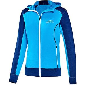 Black Crevice Merino-jas voor dames, hoogwaardige merino-jas, jas voor dames van 70% merinowol en 30% PES, temperatuurregulerende merino-hoodie, merino-trui, mulesingvrij, Steel Blue/Hawaïaanse Ocean, 38