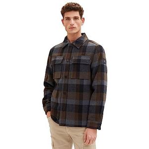 TOM TAILOR Geruit overshirt voor heren, jas met gewatteerde binnenvoering, 32569-bruin Black Big Check, S