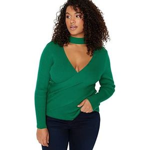 Trendyol Dames Slim Fit Basic Crew Neck Knitwear Plus Size Jumper Sweater, Groen, 3XL grote maten