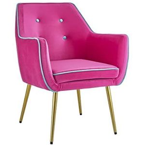 Baroni Home Fluwelen gestoffeerde stoel met gouden poten, designstoel, stoel voor woonkamer of slaapkamer, super comfortabel, 65 x 65 x 85 cm, fuchsia-rand, turquoise