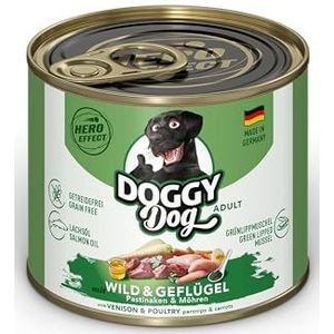 DOGGY Dog Paté Wild & gevogelte, 6 x 200 g, nat voer voor honden, graanvrij hondenvoer met zalmolie en groenlipmossel, compleet voer met pastinaak en wortel, Made in Germany