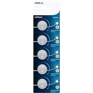 Philips CR2032 3 V lithiumbatterij in 5-delige blisterverpakking, perfect voor elektronische apparaten, afstandsbedieningen en horloges, garandeert een lange levensduur en betrouwbare prestaties.