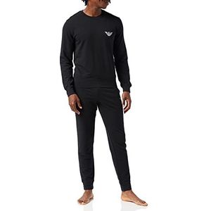 Emporio Armani Stretch Terry loungewear sweater+broek met manchetten voor heren, zwart, S
