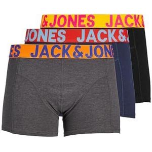 Men Jack&Jones Set 3 Pack JACCRAZY SOLID Trunks Boxer Shorts Stretch Underwear Slim Basic Underpants, Colour:Black-Navy-Grey, Size:XL