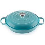 Le Creuset Signature 211803017 Braadpan met deksel, ondiep, geëmailleerd gietijzer, 30 cm, 3,2 liter, groenblauw