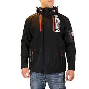 Geographical Norway Tyreek Softshelljas met capuchon voor heren, waterdicht, outdoorjas, winddicht, tactisch, duurzaam, wandelen, skiën, herfst, winter, lente (zwart rood, XL), Zwart en rood., XL
