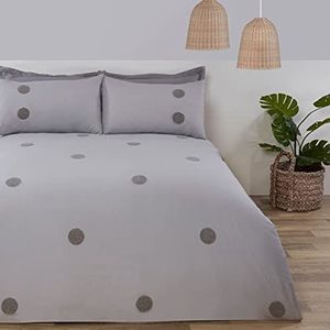 Sleepdown Geborduurde getuft polka dot cirkels grijs luxe zacht, gezellig onderhoudsvriendelijk dekbedovertrek dekbedovertrek dekbedovertrek met kussenslopen - dubbel (200 cm x 200 cm)