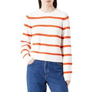 PIECES PCOSILLA LS O-hals Knit NOOS BC, Cloud dans/stripes: tangerine tango, M