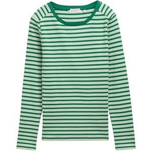 TOM TAILOR Denim T-shirt met lange mouwen voor dames, 37365 - Tonal Green Stripe, M