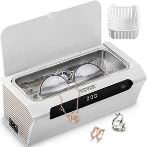 VEVOR Ultrasoon reinigingsapparaat, 220 V, ultrasoonreiniger, 35 W, ultrasoon apparaat, wit, sieradenreiniger met reinigingsmand voor het reinigen van brillen, sieraden, horloges, tandvervanging, 500