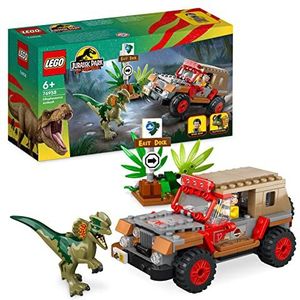 LEGO 76958 Jurassic Park Dilophosaurus hinderlaag​, Dinosaurus Speelgoed voor Jongens, Meisjes, Kinderen vanaf 6 Jaar met Dino Figuur en Jeep Auto Speelgoed, 30ste Verjaardag Collectie Set