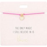 Depesche 11837-009 - Armband in roze ""The only magic I still believe in is love."" met gouden bedel en sierparel, variabele lengte, ideaal als cadeau-idee