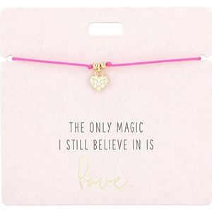 Depesche 11837-009 - Armband in roze ""The only magic I still believe in is love."" met gouden bedel en sierparel, variabele lengte, ideaal als cadeau-idee