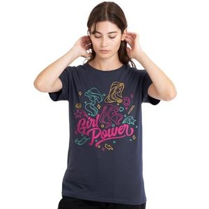Disney Princess Girl Power Jasmine, Rapunzel, Ariel Line Art dames T-shirt, diep marineblauw, groot, Diepe marine, L