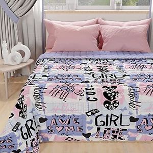 PETTI Artigiani Italiani - Zomersprei voor eenpersoonsbed, 170 x 260 cm, 100 g/m², omkeerbaar, voor eenpersoonsbed, lente, licht dekbed, Girl Cool, 100% Made in Italy