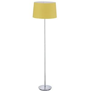 Relaxdays staande lamp woonkamer, verchroomde voet, E27, Ø 40 cm, vloerlamp 148.5 cm hoog, geel