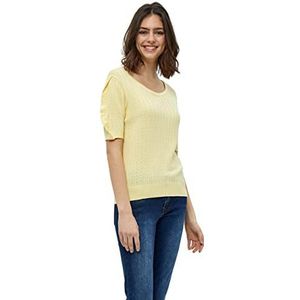 DESIRES Dames Geisha Rib Ruffle Blouse Pullover Sweater, Pale Yellow, M
