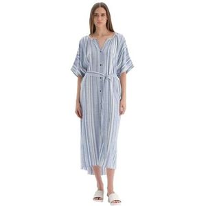 Dagi Blue - White Fashion Knitted Short Sleeve Dress, Blauw - Wit, 36, blauw-wit, 36