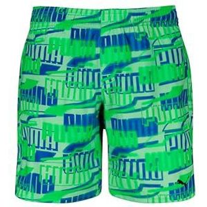 PUMA Swim Boys Printed All Over Mid Shorts 1P, Fluo Green Combo, 140 cm