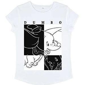 Disney Classics Dames Dumbo Contrast Organic Rolled Sleeve T-Shirt, Wit, S, wit, S