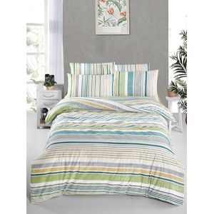 Nuit Des Rêves Ranforce Single XL Quilt Coverset, 155 x 200 cm, 100% katoen, machinewasbaar, 145 draadtelling, envelop en knoopsluiting, wit/groen/grijs/geel