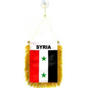 AZ FLAG - Syria Mini Banner - 6'' x 4'' - 100% Polyester Syrian Small Pennant for Car - Double-sided Flag with Suction Cup Hanger