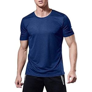 MEETWEE Sportshirt voor heren, loopshirt met korte mouwen, mesh, functioneel shirt, ademend shirt met korte mouwen, sportshirt, trainingsshirt voor mannen, blauw-t, XL
