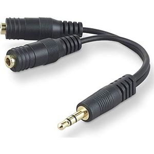 Elbe CA-201 stereo audio-adapter (3,5 mm, 2 uitgangen, smartphones, MP3, tablet, TV) zwart