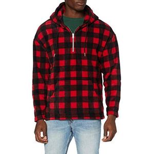 Urban Classics Heren patroon Polar Fleece Half Zip Hoody Hoody Hoody, Redcheck, M