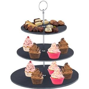 Relaxdays etagère leisteen - 3 laags - serveerschaal - cupcake etagère - high tea - 30 cm