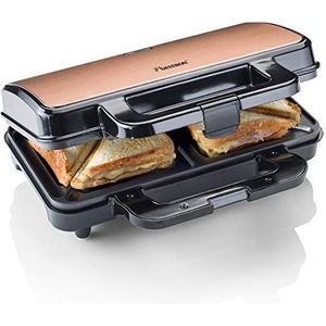 Bestron ASM90XLCO XL Sandwichmaker, tosti-ijzer voor 2 sandwiches met antiaanbaklaag, 900 watt, zwart/koper