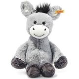 Steiff 073748 origineel pluche dier Dinkie ezel, Soft Cuddly Friends knuffeldier ca. 30 cm, merkpluche met knoop in het oor, knuffelvriendelijk voor baby's vanaf de geboorte, grijsblauw